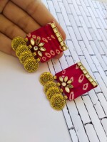 Rainvas Red square kundan coin studs earrings