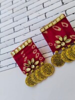 Rainvas Red square kundan coin studs earrings