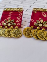 Rainvas Red square kundan coin studs earrings