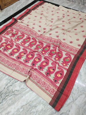 Paisley pallu pure marceried cotton handloom saree