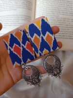 Rainvas Blue printed rectangular fabric earrings