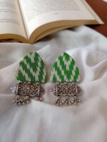 Rainvas Light Green printed fabric ghungroo earrings