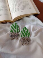 Rainvas Light Green printed fabric ghungroo earrings