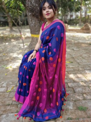 Pure cotton ball motif saree