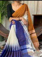 Pure Handloom Ikkat Border Tangail Saree,The saree border is made by Ikkat style of Odisha and pallu design inspired by Tangail Style of Bangladesh.