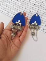 Rainvas Blue mirror kundan oxidized jhumka with chain