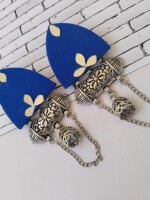 Rainvas Blue mirror kundan oxidized jhumka with chain