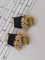 Rainvas Black and golden beaded jhumka earrings