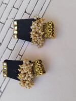 Rainvas Black and golden beaded jhumka earrings