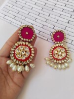 Rainvas pink kundan pearl earrings