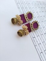 Rainvas Rectangular jhumka with kundan and pearls Wine