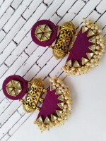 Rainvas Maroon wine kundan pearls traditional earrings