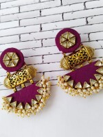 Rainvas Maroon wine kundan pearls traditional earrings