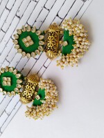 Rainvas Green with golden beads and pearls traditional earrings