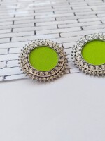 Rainvas lime green and sliver small studs earrings for women