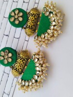 Rainvas Green kundan semi circle earrings