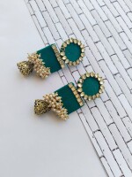 Rainvas Rectangular jhumka with kundan and pearls Sea green