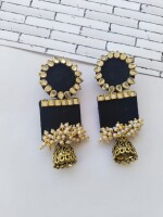 Rainvas Rectangular jhumka with kundan and pearls Black