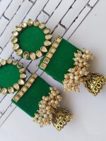 Rectangular jhumka with kundan and pearls