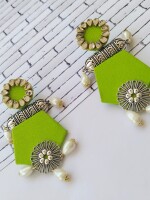 Rainvas Light Green long jhumka earrings with pearls