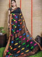 Pure cotton hand work motif jamdani saree