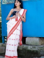 Red & White Cotton Saree