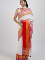 White Temple Border Handloom saree