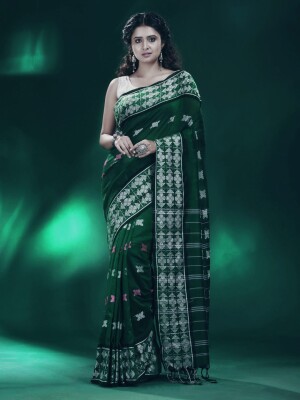 Pure Cotton Geometric Border Handloom saree