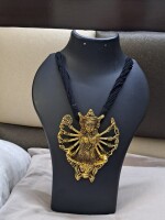 Thread necklace with oxidised golden durga pendant Necklace