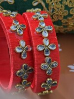 Exclusive Handmade red silk thread, Kundan bangles for wedding /festive season.