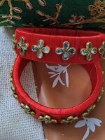 Exclusive Handmade red silk thread, Kundan bangles for wedding /festive season.