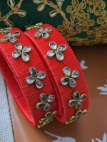 Exclusive Handmade red silk thread, Kundan bangles for wedding /festive season.