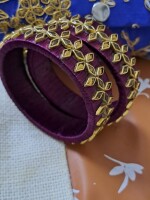 Exclusive, Handmade Purple silk thread bangles with Kundan for wedding and festive season.