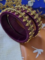 Exclusive, Handmade Purple silk thread bangles with Kundan for wedding and festive season.