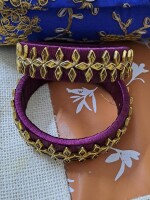 Exclusive, Handmade Purple silk thread bangles with Kundan for wedding and festive season.