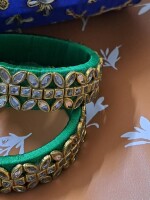 Exclusive,Handmade,Green Silk thread bangles with Kundan for Karwachauth