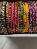 Exclusive,Handmade, multicoloured, silk thread bangles with Kundan for wedding and festive season.