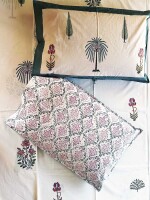 King size,Exotic Pine florals Mystic Double Bedsheet Pure Cotton with Pillow Covers in hand block print