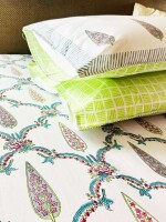 King size,White and Green Jaal Block Printed Cotton Bedsheet 108x108 Inches