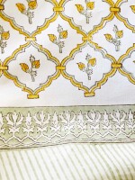 King size,Yellow Jaal Jaipuri Double Bed Sheet 108 inches x 108 inches in hand block print,with pillow covers