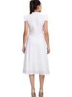 Slub Cotton,flare fit, Big Buttons plain, White Dress, with short sleeves