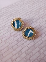 Rainvas Blue printed fabric kundan studs earrings