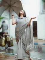 Elegant Daily wear Khadi Grey plain Saree