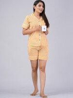 Stripes Pattern Night Dress For Women (Mustard)-ND-8