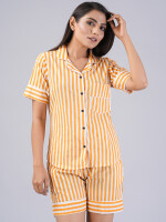 Stripes Pattern Night Dress For Women (Mustard)-ND-8