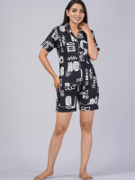 Abstract Pattern Night Dress For Women (Black)-ND-20