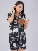 Abstract Pattern Night Dress For Women (Black)-ND-20