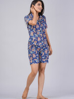 Floral Pattern Night Dress For Women (Blue)-ND-12