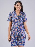 Floral Pattern Night Dress For Women (Blue)-ND-12
