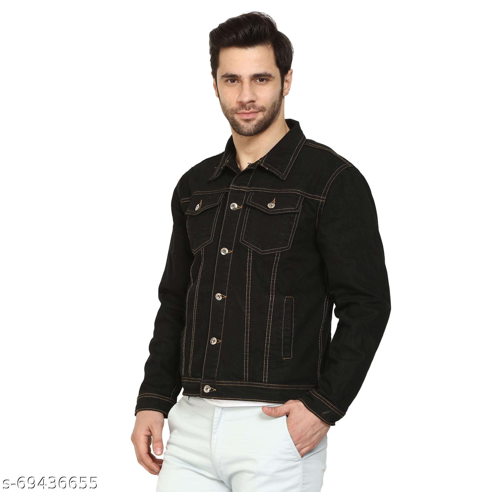 Buy Campus Sutra Collared Black Solid Stylish Casual Denim Jacket at  Amazon.in